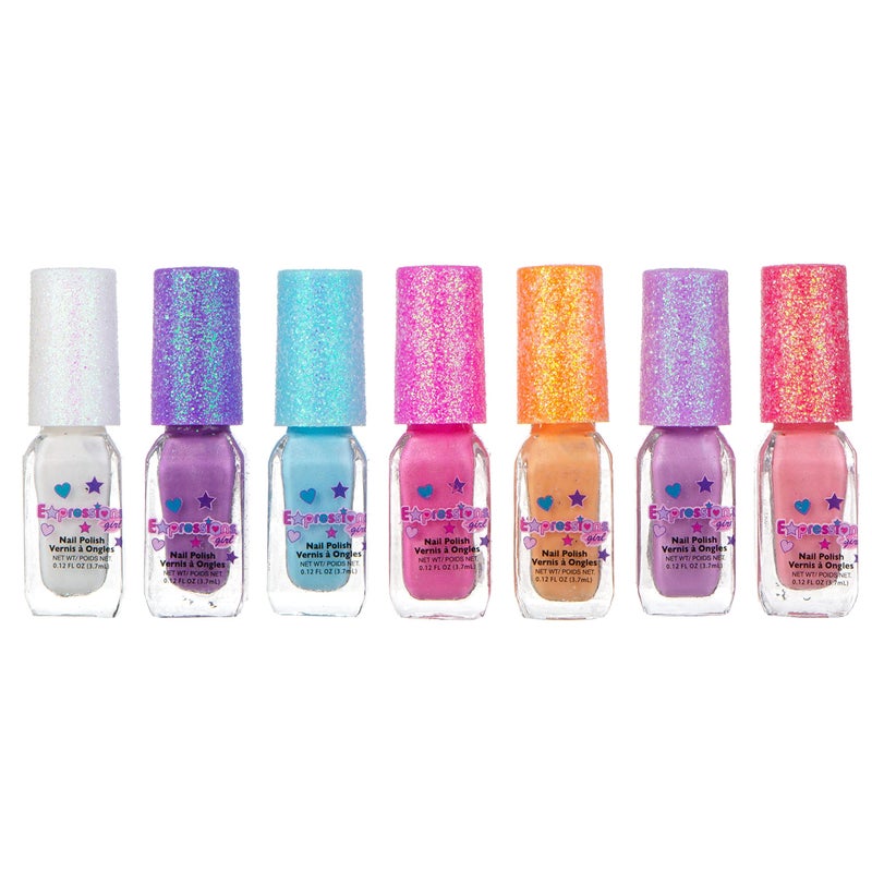 EXPRESSIONS 7pc Shimmer Nail Polish Set - Glitter Cap, Safe & Non-Toxic Nail Polish Kit for Girls & Teens - Image 2